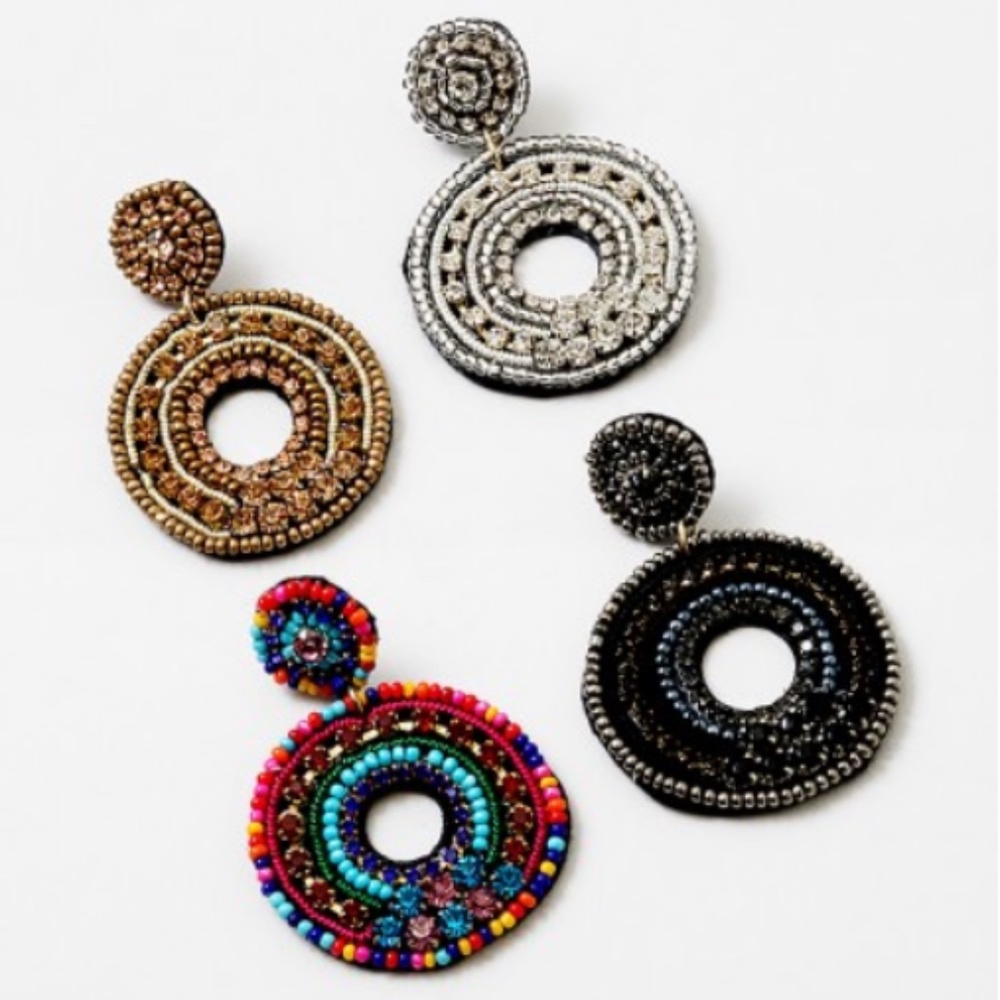 Beaded Bling Drop Circle Handmade Earrings